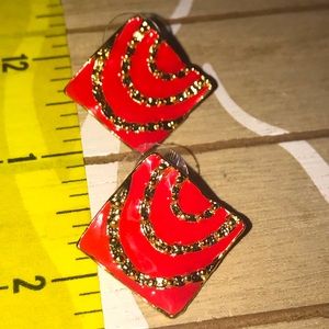 New Para Ti Christmas Red & Gold Enamel Earrings